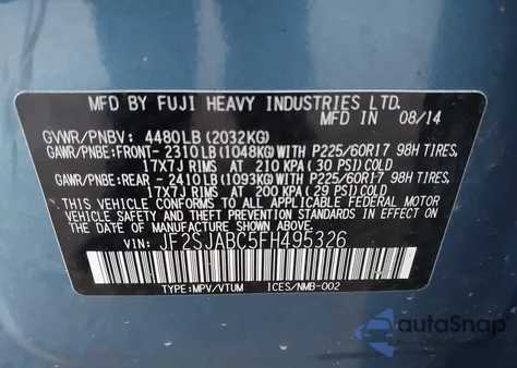 2015 Subaru Forester 2.5I z USA, uszkodzony, nr VIN JF2SJABC5FH495326